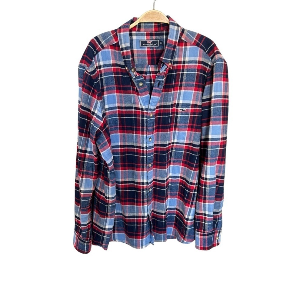 Vineyard Vines Men’s Collared Button Down Flannel in Blue/Red Size L